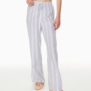 Wilfred Free Lodge Linen Lounge Pants in White and Blue Stripe